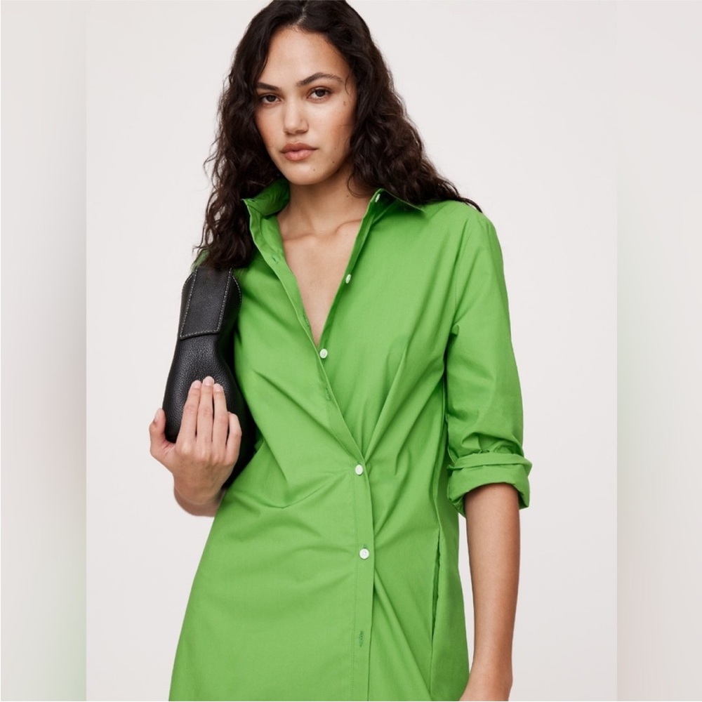 NWT! Banana Republic Green Cotton Poplin Asymmetrical Shirt Dress 🍎 - Picture 2 of 6